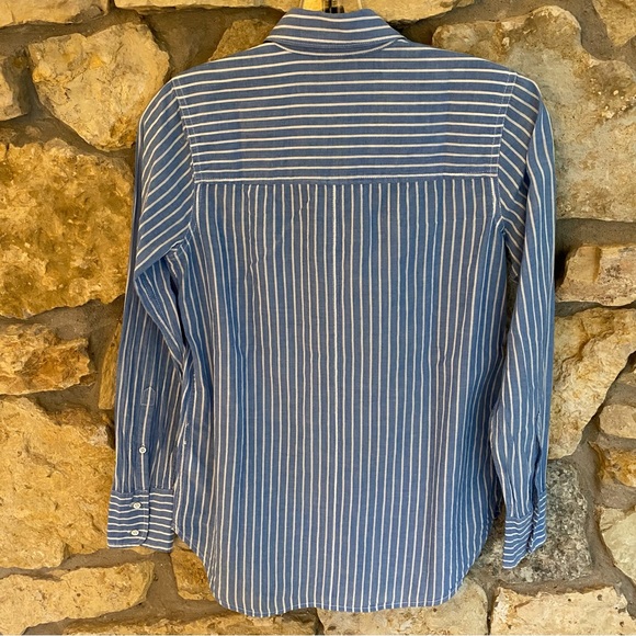 J. Crew Blue and White Striped "Boy" Shirt 00 - Picture 2 of 5